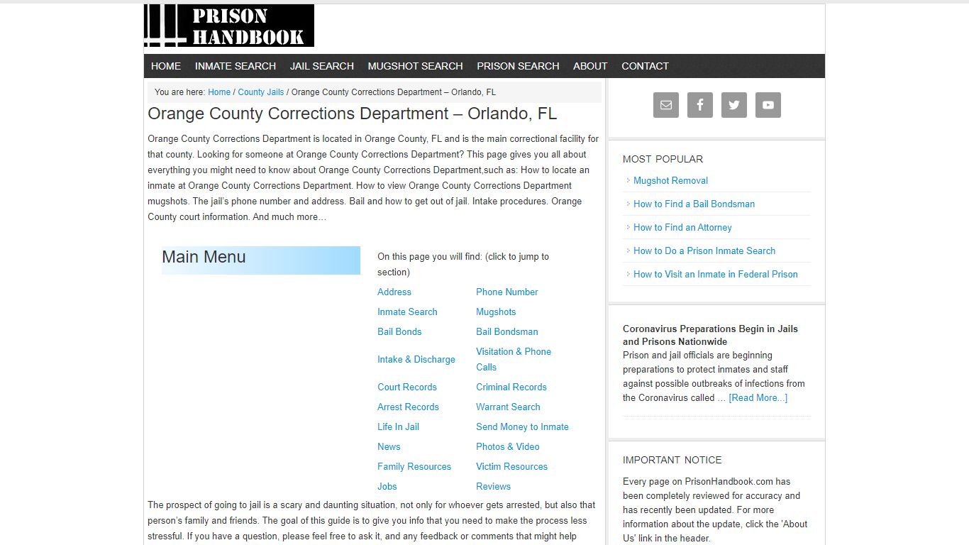 Orange County Corrections Department – Orlando, FL - Prison Handbook